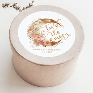 Sticker Rond Deux la lune or rose fille 2e anniversaire fête