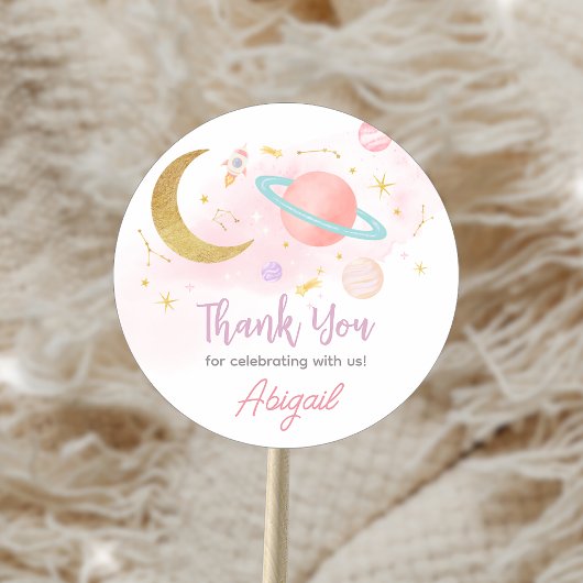 Sticker Rond Deux lune et étoiles fête d'anniversaire