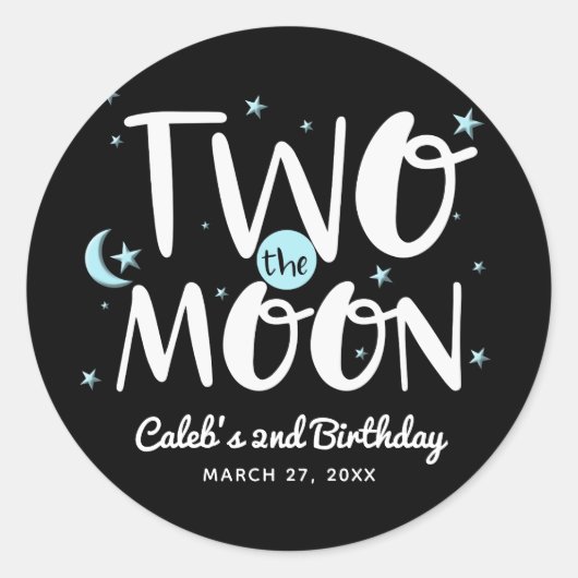 Sticker Rond DEUX LUNE Rocket Ship Space 2e fête d'anniversaire (Devant)