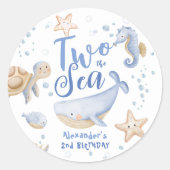 Sticker Rond DEUX Mer 2e anniversaire Boy Blue Cute Ocean (Devant)