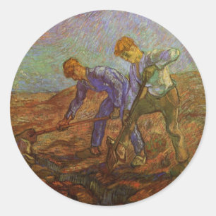 Sticker Rond Deux paysans creusant par Vincent van Gogh