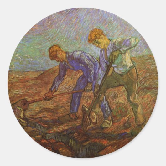 Sticker Rond Deux paysans creuser par Vincent van Gogh (Devant)