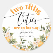 Sticker Rond Deux petites cuites baby shower oranges (Devant)