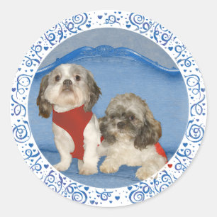 Sticker Rond Deux Petits Chiites Tzu Secourent Des Doggies