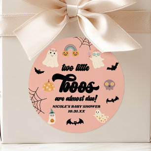Sticker Rond Deux Petits Hootins Jumeaux Halloween Baby Shower