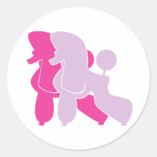 Sticker Rond Deux Poodle rose