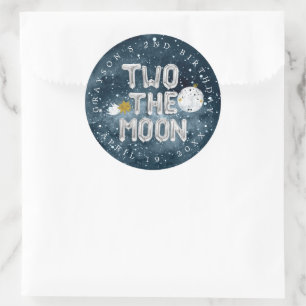 Sticker Rond Deux pour la Lune Cadeau de fête pour 2e anniver