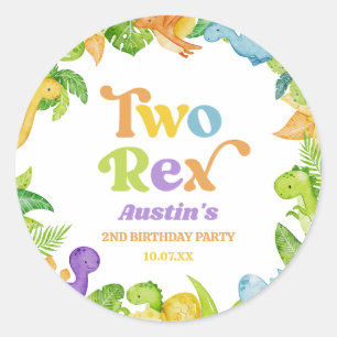 Sticker Rond Deux Rex Dinosaur 2ème fête d'anniversaire