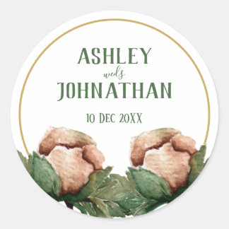 Sticker Rond Deux Roses avec cercle d'or