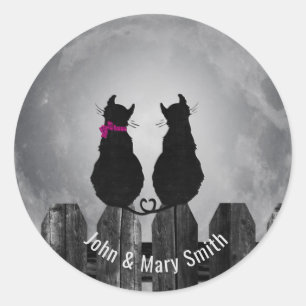Sticker Rond Deux silhouettes de chats au clair de lune