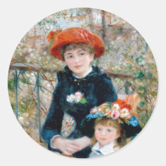 Sticker Rond Deux Soeurs en Terrasse par Renoir. Impression d'a