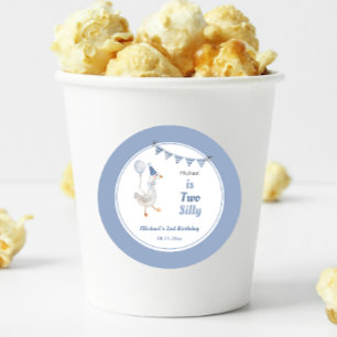 Sticker Rond Deux sots Goose Blue Boy 2e anniversaire