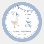 Sticker Rond Deux sots Goose Blue Boy 2e anniversaire (Devant)