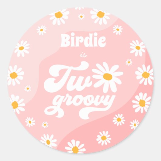 Sticker Rond Deux Super fête de 2e anniversaire Retro Daisy Fav (Devant)