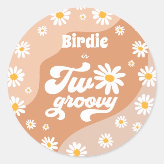 Sticker Rond Deux Super fête de 2e anniversaire Retro Daisy Fav (Devant)