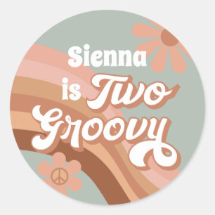 Sticker Rond Deux Super Retro Daisy Sage Pink 2e anniversaire