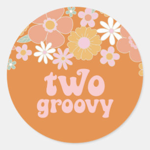 Sticker Rond Deux Super Retro Floral 2ème anniversaire