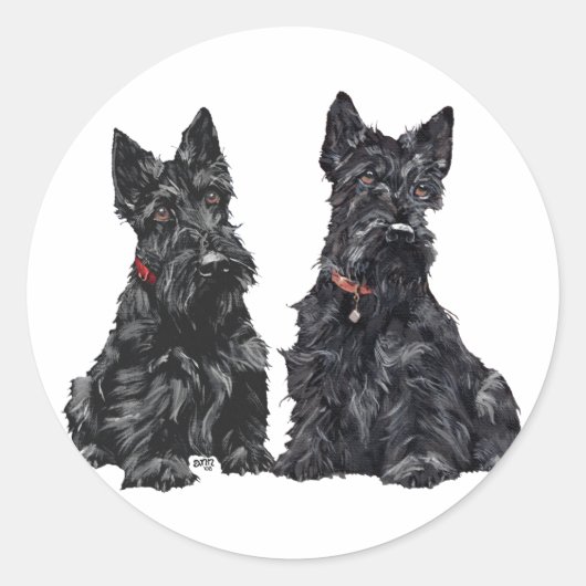Sticker Rond Deux Tériers Écossais Noirs (Devant)