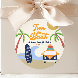 Sticker Rond Deux The Beach Surf Board 2e fête d'anniversaire