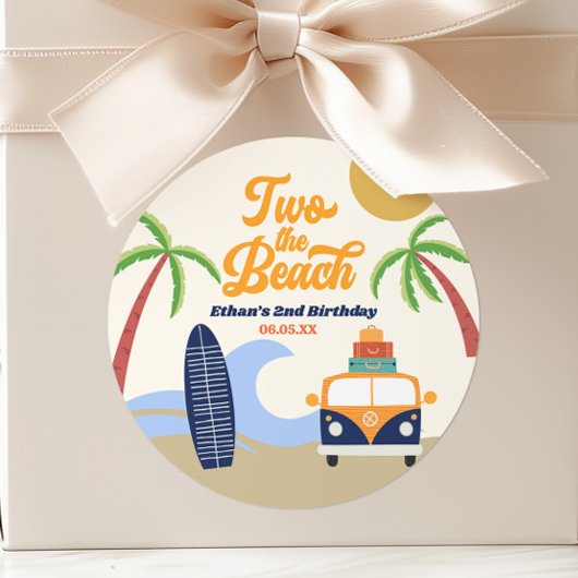 Sticker Rond Deux The Beach Surf Board 2e fête d'anniversaire