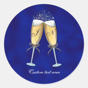 Sticker Rond Deux verres de Bubbly-Royal Blue personnalisés