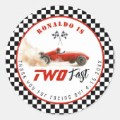 Sticker Rond Deux voitures Red race rapide Boy Birthday Merci (Devant)