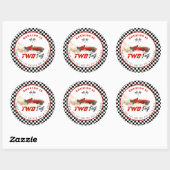 Sticker Rond Deux voitures Red race rapide Boy Birthday Merci (Feuille)