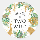 Sticker Rond Deux Wild Safari 2e fête d'anniversaire Green Gold (Devant)