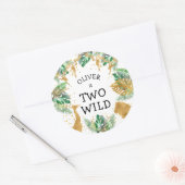 Sticker Rond Deux Wild Safari 2e fête d'anniversaire Green Gold (Enveloppe)