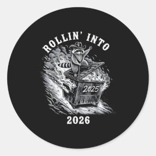 Sticker Rond Dévaler dans Raton laveur de feu de poubelle drôle