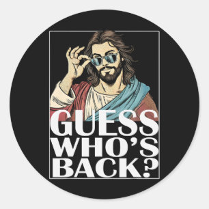 Sticker Rond Devinez qui est Byck Jésus T-shirt de Pâques graph