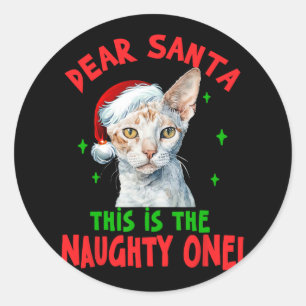 Sticker Rond Devon Rex Cat Noël Cher Père Noël Voici Le Nau