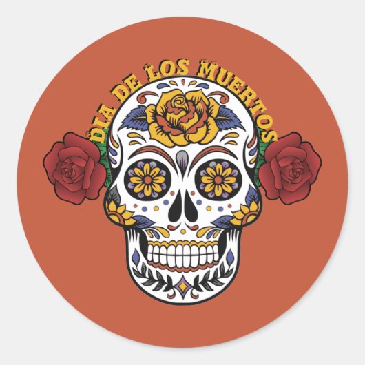 Sticker Rond Dia de los Muertos Crâne à sucre Stick rond classi (Devant)