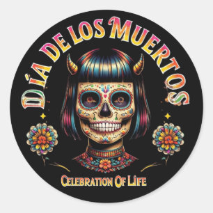 Sticker Rond Dia De Los Muertos Crâne de Sucre Ballon - Sur mes