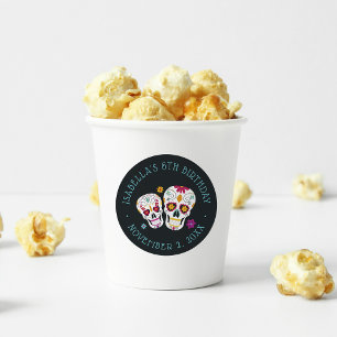 Sticker Rond Dia de los Muertos Crânes à sucre fête d'anniversa