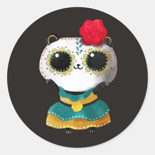 Sticker Rond Dia De Los Muertos Cute Panda Ours (Devant)