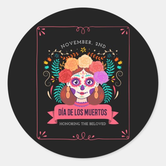 Sticker Rond Dia de los muertos jour des morts (Devant)