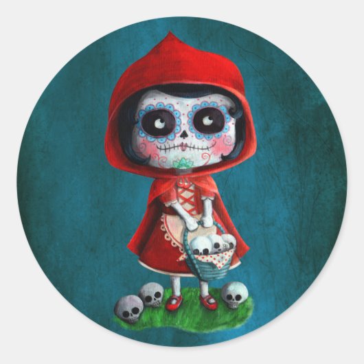 Sticker Rond Dia de los Muertos Petit chaperon rouge (Devant)