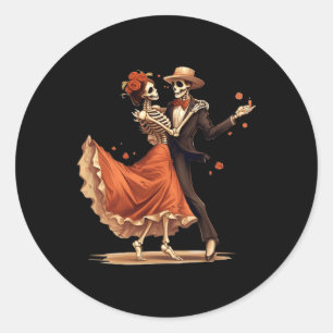 Sticker Rond Dia De Los Muertos Skeletons Dansons Fête Mexicain