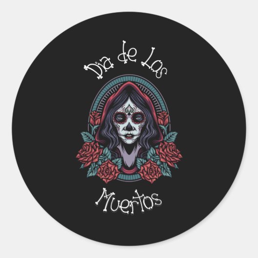 Sticker Rond Dia de los Muertos - Sugar Candy Crâne (Devant)