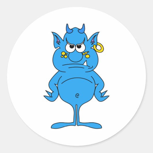 Sticker Rond diable bleu cool avec une attitude (Devant)