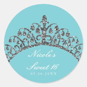 Sticker Rond Diadème Couronne Paillettes Faux Argent Faveur de