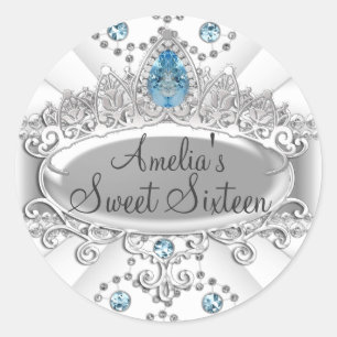 Sticker Rond Diadème élégant bleu bijou Sweet Sixteen Autocolla