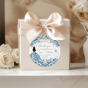 Sticker Rond Diadème élégant de princesse Quinceanera bleu bébé