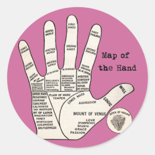 Sticker Rond Diagramme de la main de lecteur de paume antique :