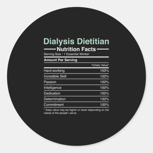 Sticker Rond Dialyse Diététiste Nutrition Facts - Néphrologie (Devant)