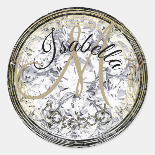 Sticker Rond Diamant Et Cristal Noir Monogrammes (Devant)