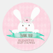 Sticker Rond Diamant rose Baby shower floral lapin (Devant)