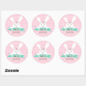 Sticker Rond Diamant rose Baby shower floral lapin (Feuille)