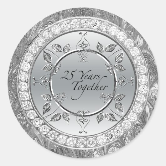 Sticker Rond Diamants 25e anniversaire Mariage d'argent 25 ans (Devant)